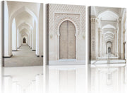 Islamic Mosque Canvas Wall Art Set 3 Framed 30x40cm Beige