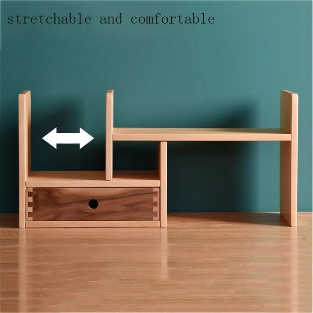 Adjustable Desktop Bookshelf Wooden Expandable Organizer Shelf w/ Drawer