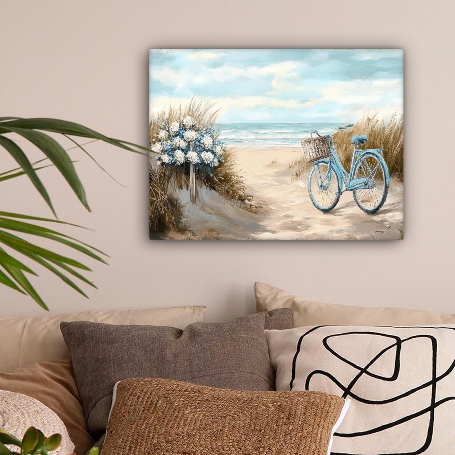 Beach Canvas Wall Art 40x30cm Framed Sea Bike Coastal Print