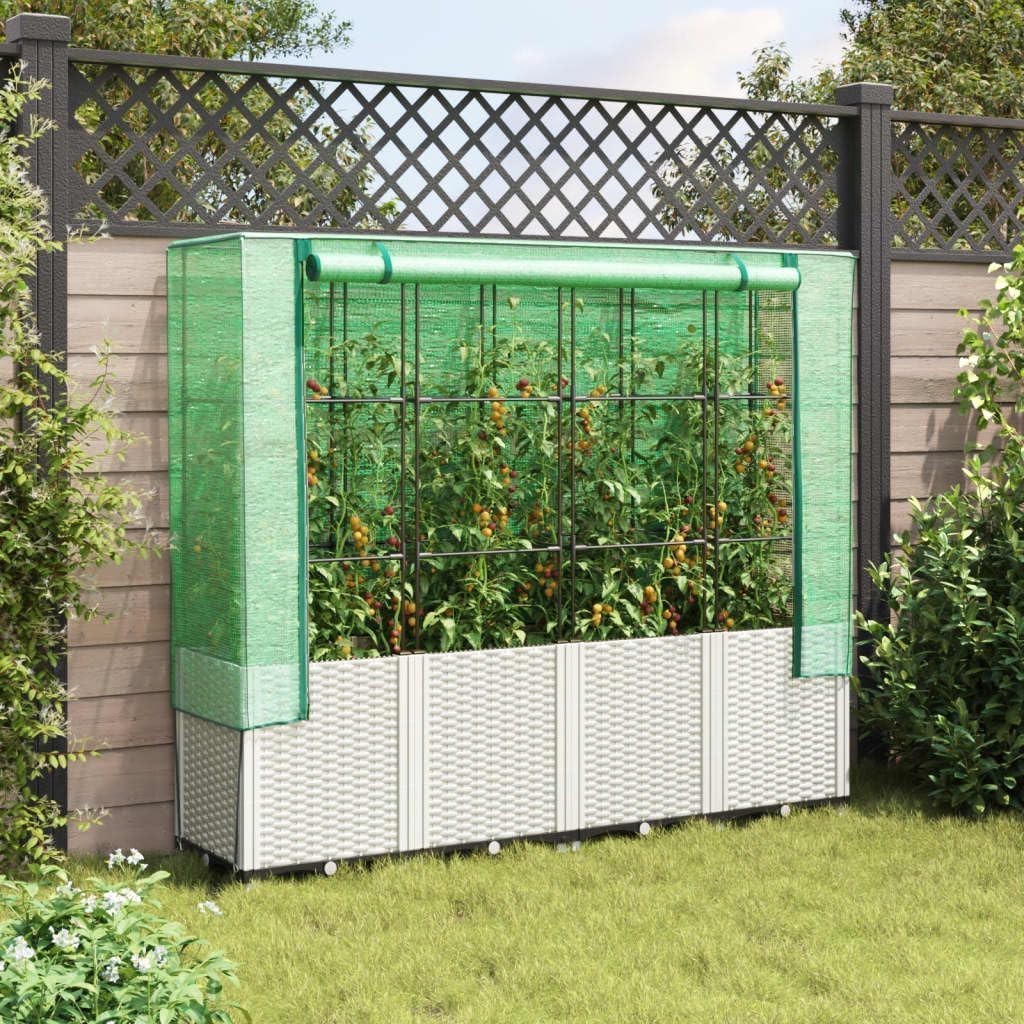 Raised Garden Bed 160x40x153cm with Greenhouse Cover & Rattan Design