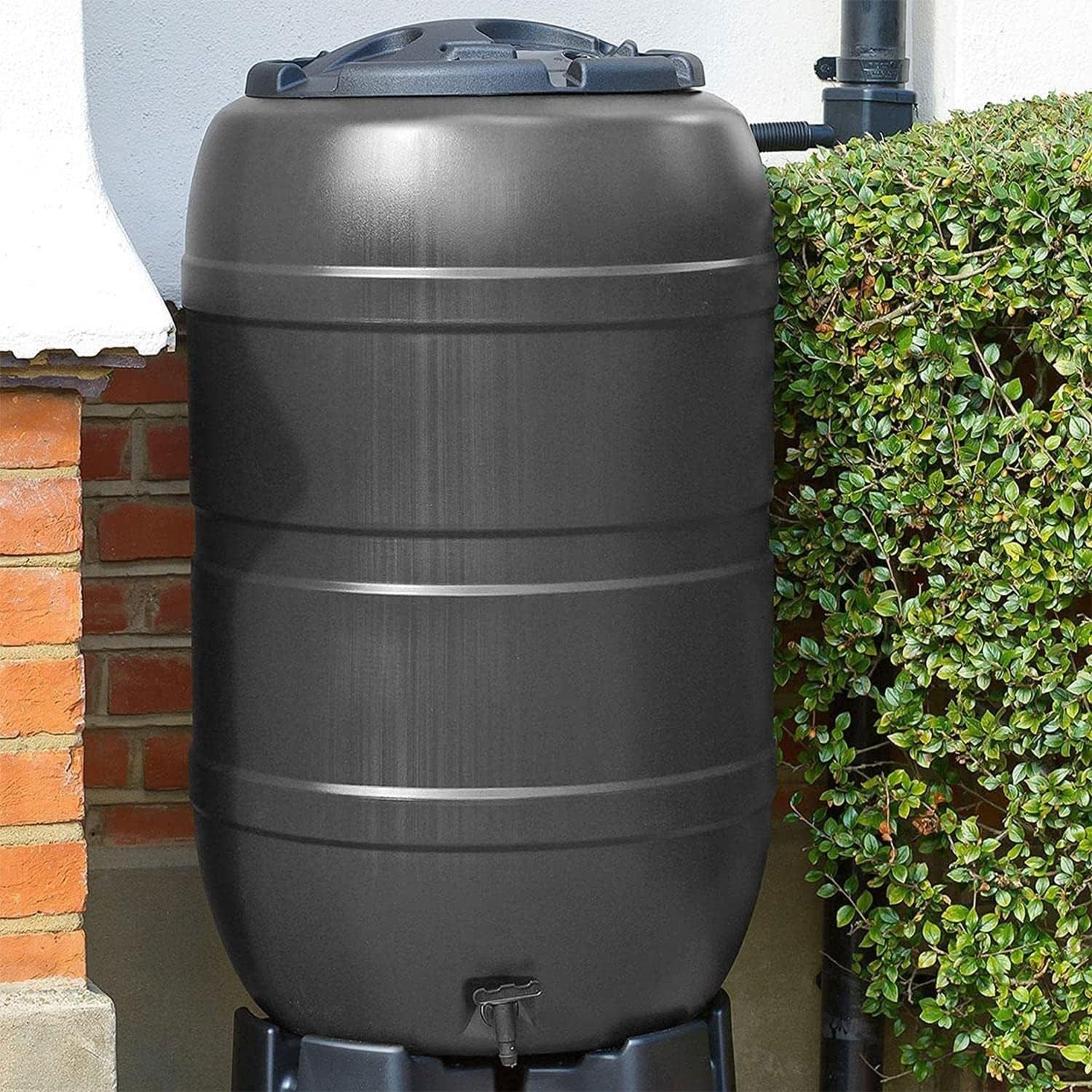 120L Garden Water Butt With Tap Lockable Lid Outdoor Rain Collector Black