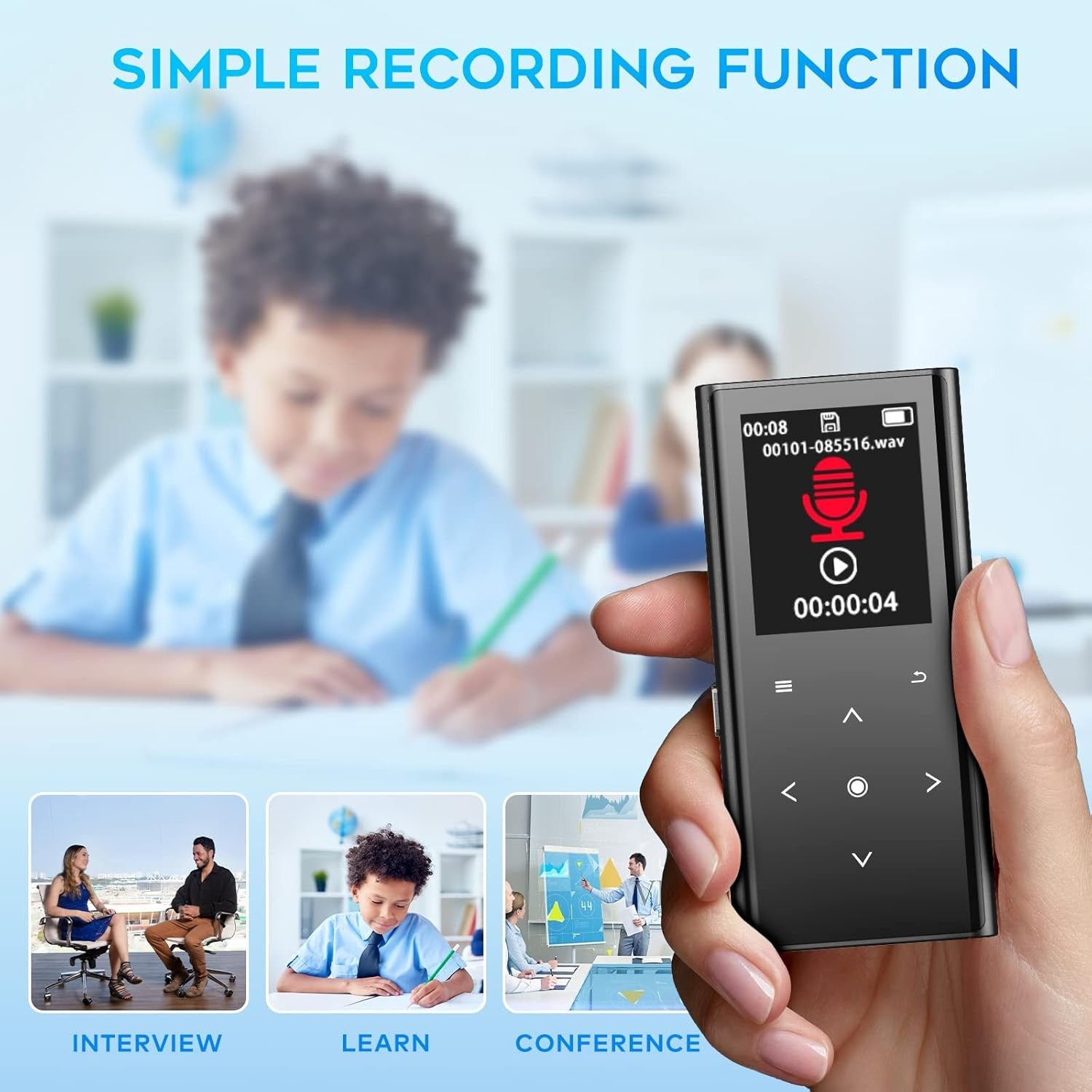128GB MP3 Player Bluetooth 5.2 HiFi FM Radio Speaker Recorder