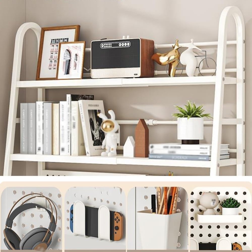 Expandable 2-Tier Desktop Bookshelf | Black Metal Desk Hutch w/ Pegboard 55–96cm
