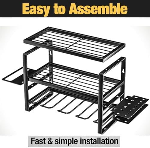 Heavy-Duty Wall Tool Rack 41.9x21x33cm 4-Slot Drill & Battery Organizer