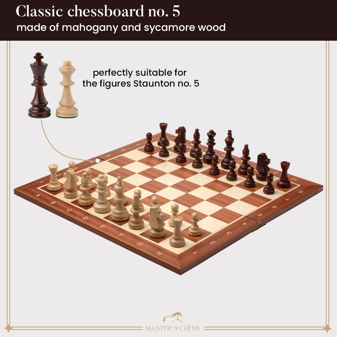 48cm Folding Wooden Chess Board – Professional Mahogany Inlaid Tournament Board