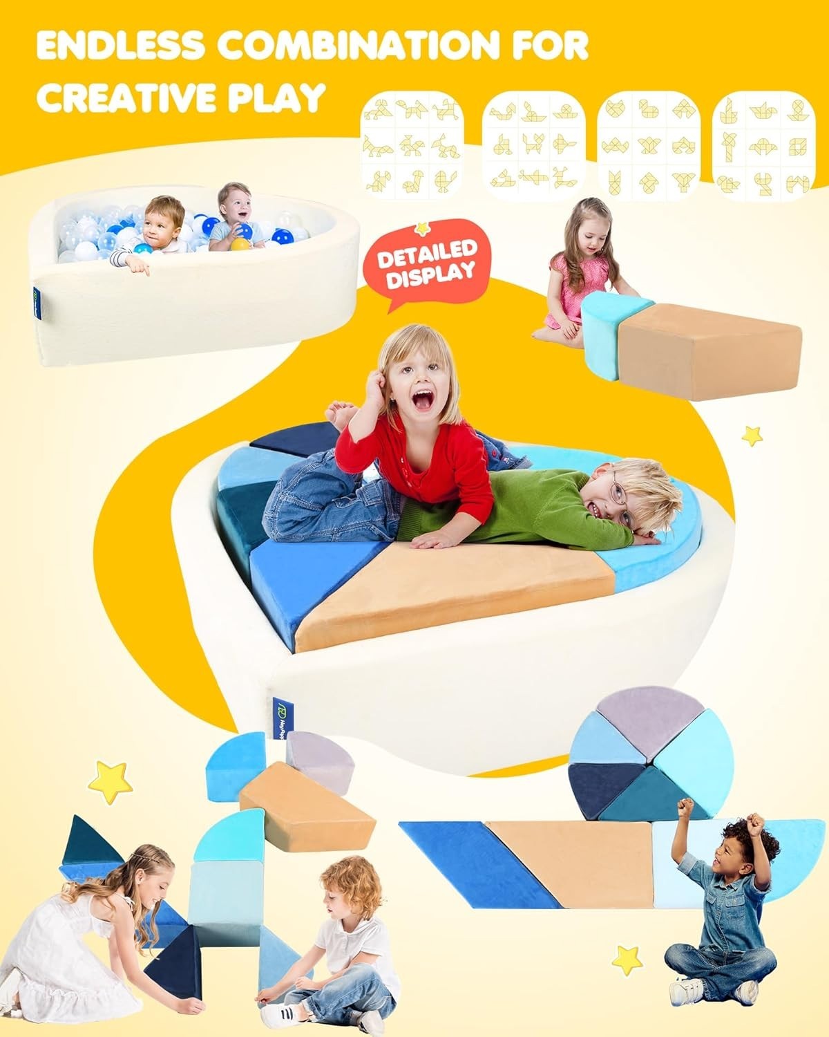 Kids Heart-Shaped Play Sofa with Ball Pit – Modular Puzzle Couch for Fun & Learn