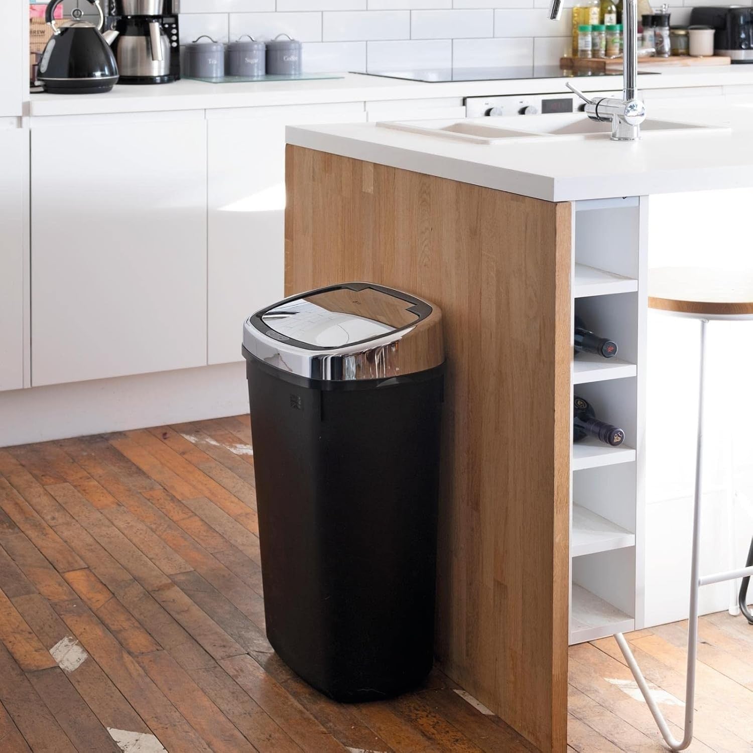 50L Touchless Kitchen Bin Automatic Sensor Black Chrome Lid
