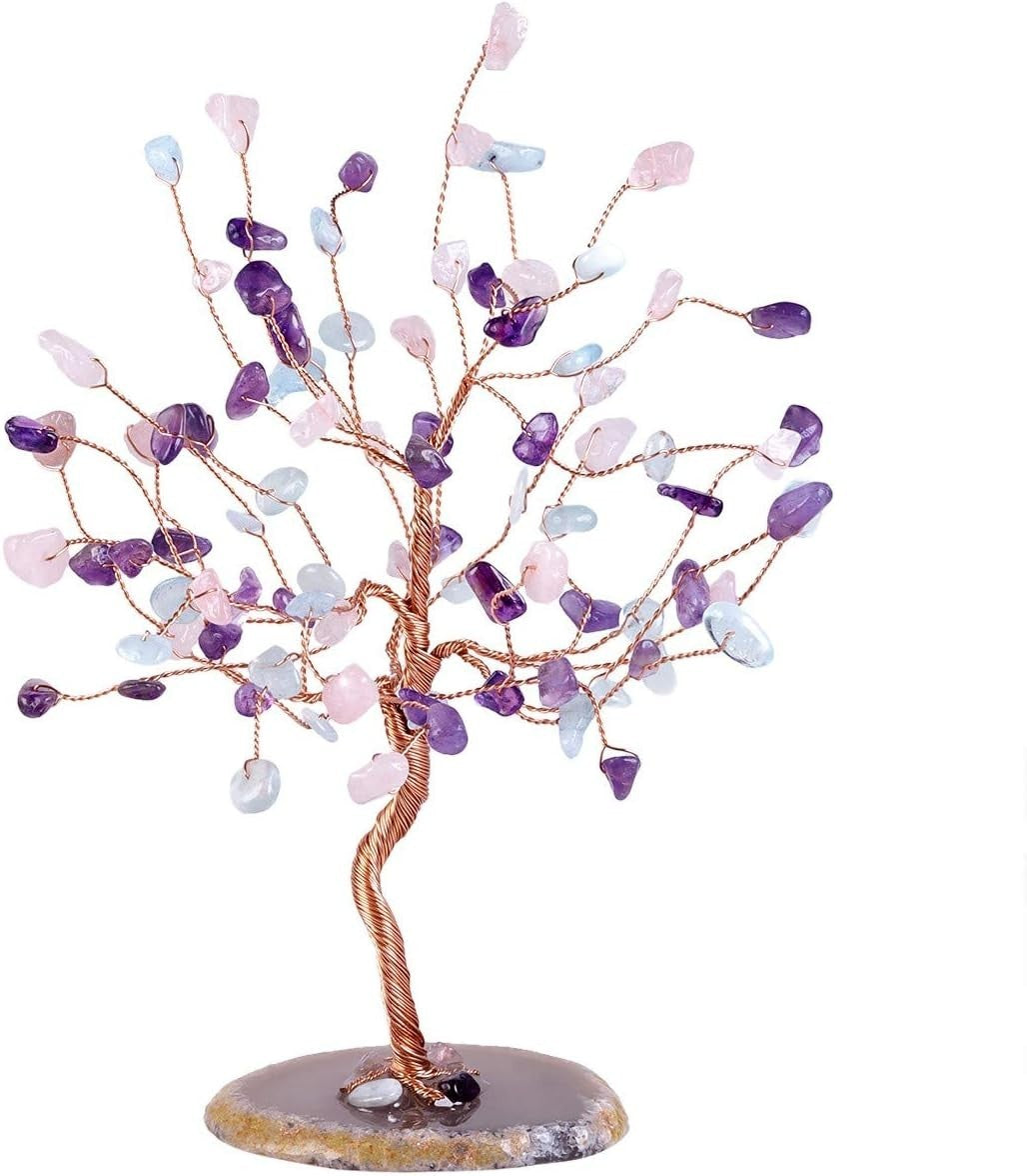 Crystal Money Tree Amethyst Aquamarine Rose Quartz Healing Gemstone Willow Decor