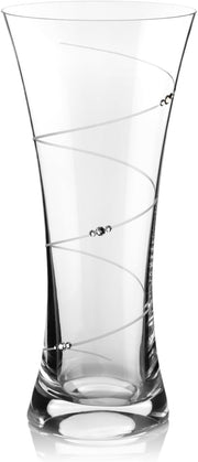 Crystal Glass Trumpet Flower Vase 29cm Tall Swirl Cut Modern Home Décor