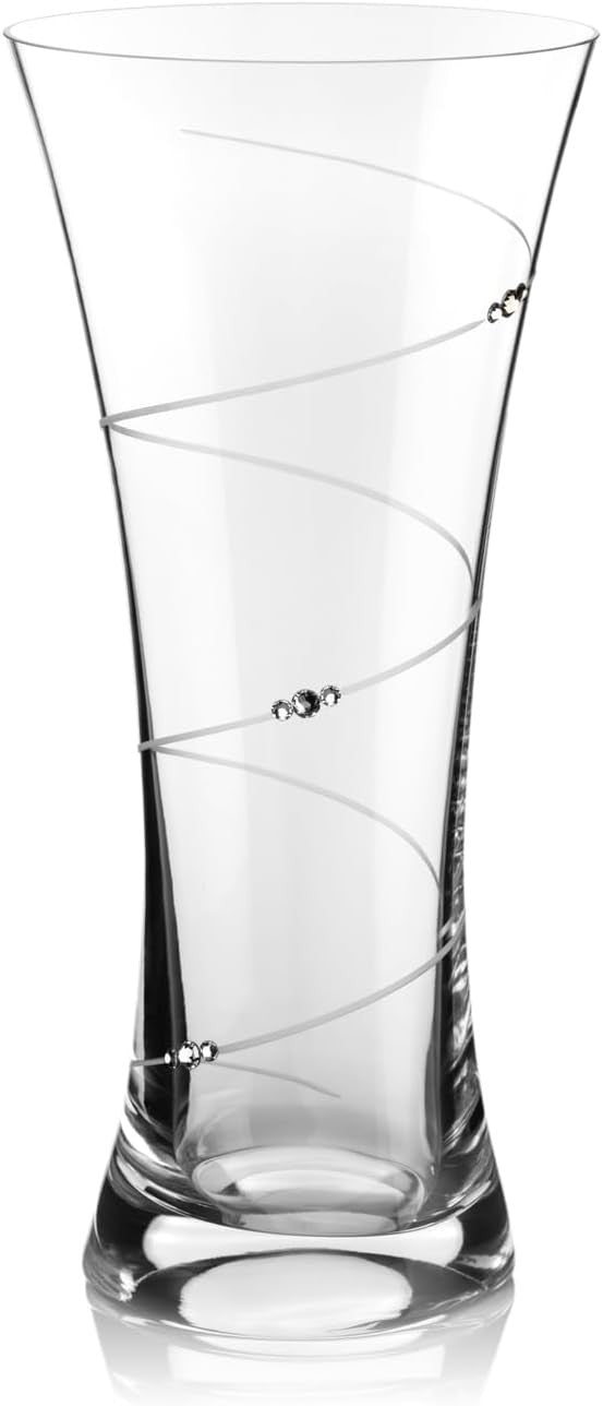 Crystal Glass Trumpet Flower Vase 29cm Tall Swirl Cut Modern Home Décor