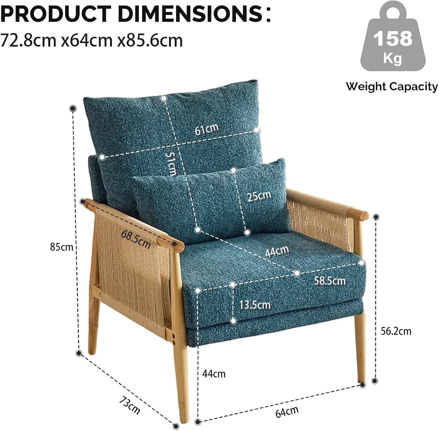 Mid-Century Modern Accent Chair with Cushioned Seat & Solid Wood Armrests