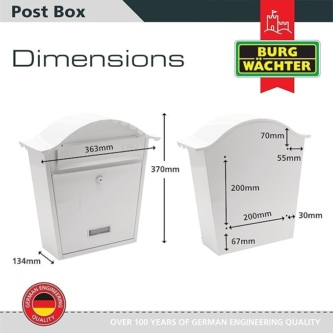 Wall Mounted Lockable Weatherproof Steel Post Box Secure Mail Slot 36x37x13cm