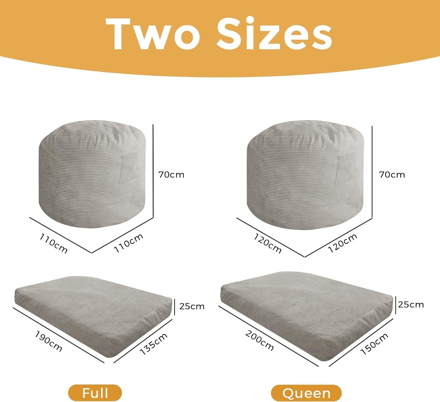 Convertible Bean Bag Sofa Bed King Size Corduroy Chair for Adults Guest