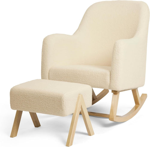 Cozy Nursery Rocking Chair with Footstool Fleece Fabric High Back Support