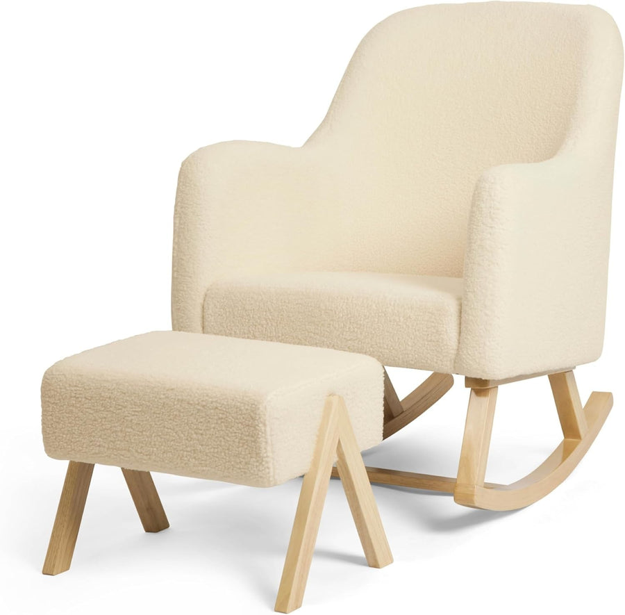 Cozy Nursery Rocking Chair with Footstool Fleece Fabric High Back Support