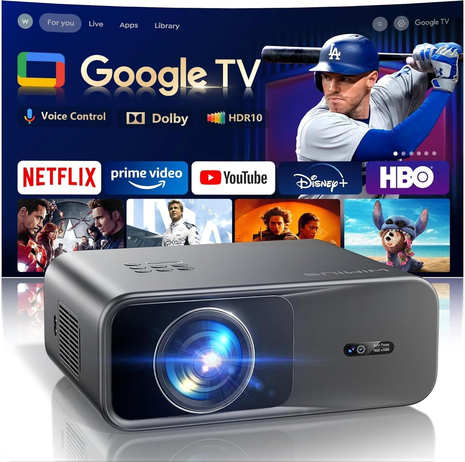 Google TV 1080P Smart Projector Dolby Audio WiFi 6 Bluetooth HDR