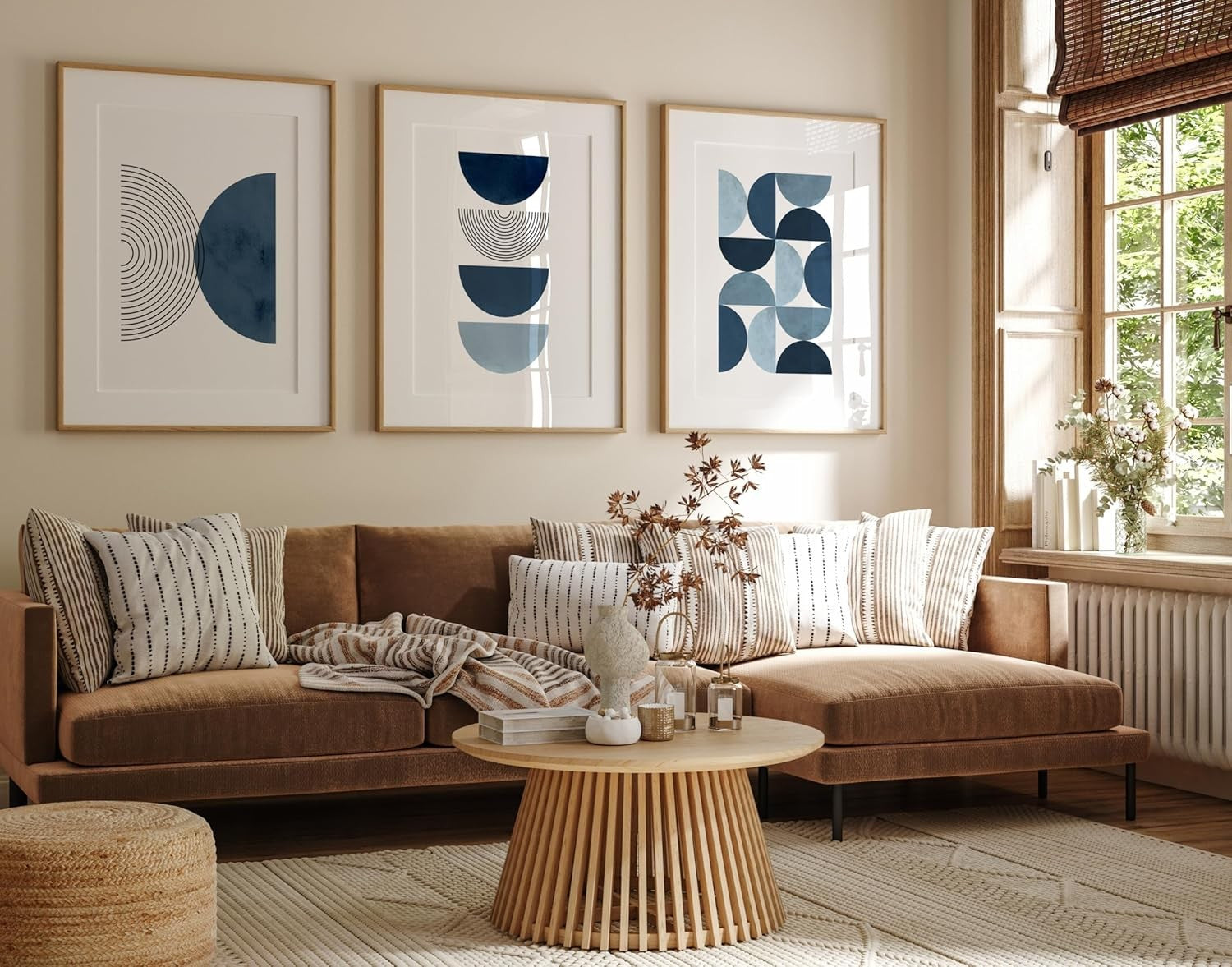 Navy Blue Wall Art Prints Set of 3 A3 Unframed