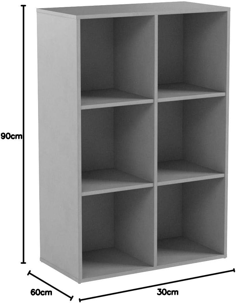 6 Cube Storage Shelf Grey Wooden Bookcase Display Unit 90cm