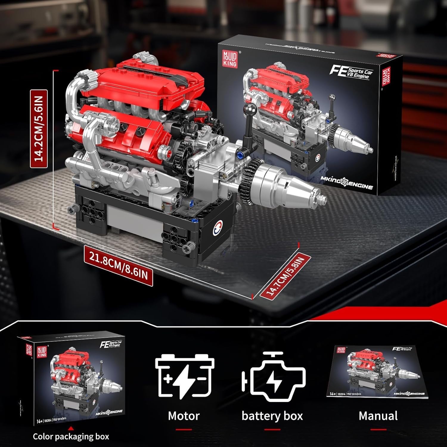 Motorised V8 Engine Model Kit 750PCS STEM Buildable Car Engine Toy
