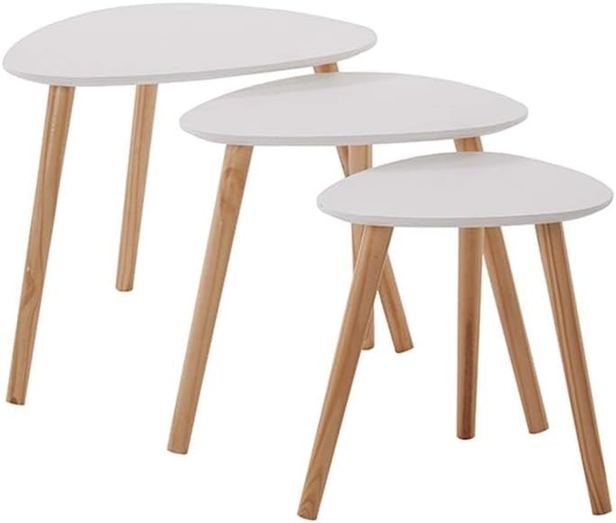 Nest of 3 End Tables Modern White Triangular Side Coffee Space Saving Set