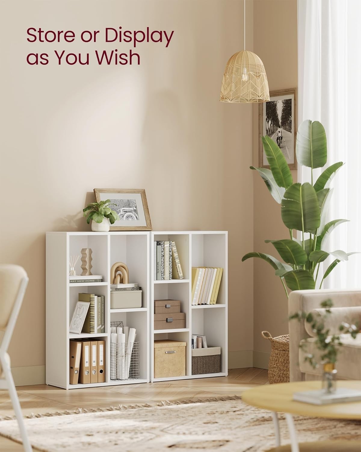 5-Compartment White Bookcase | Modern Cube Storage Shelf for Home Office Living