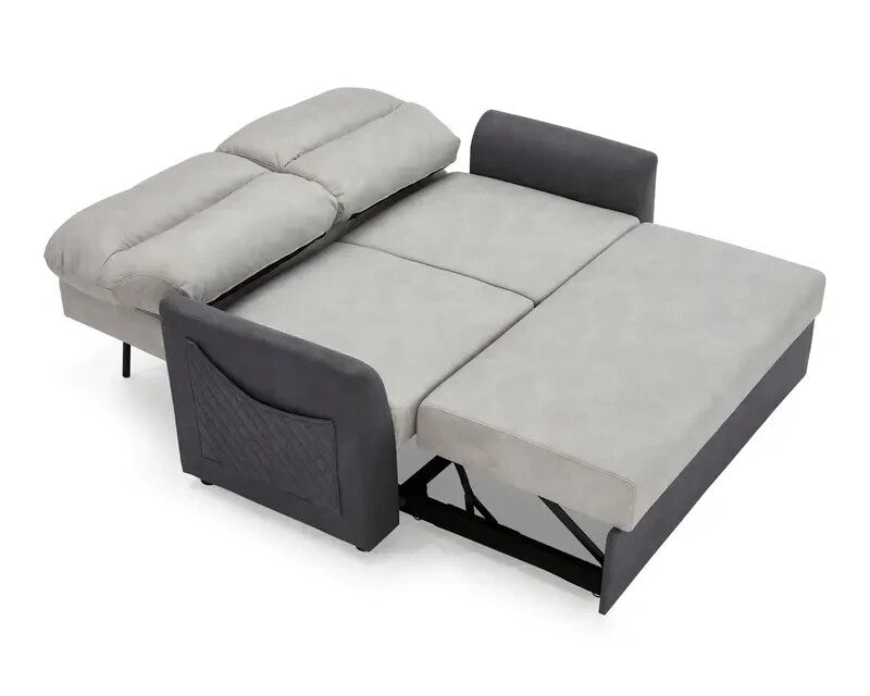2 Seater Grey Sofa Bed Clic Clac Pull Out with Storage Pockets Fabric Seat
