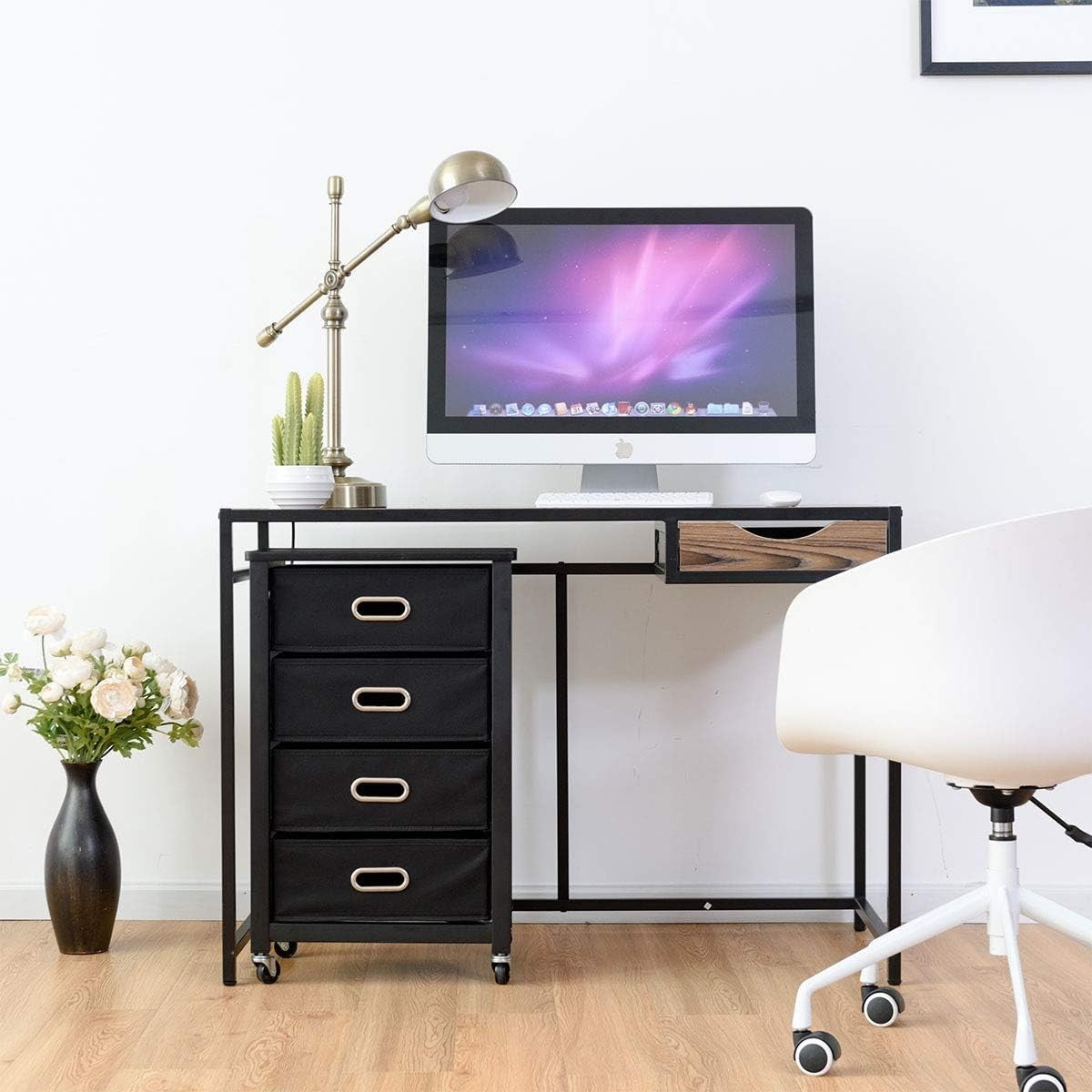 Black Rolling File Cabinet 4 Drawer Under Desk Printer Stand Storage