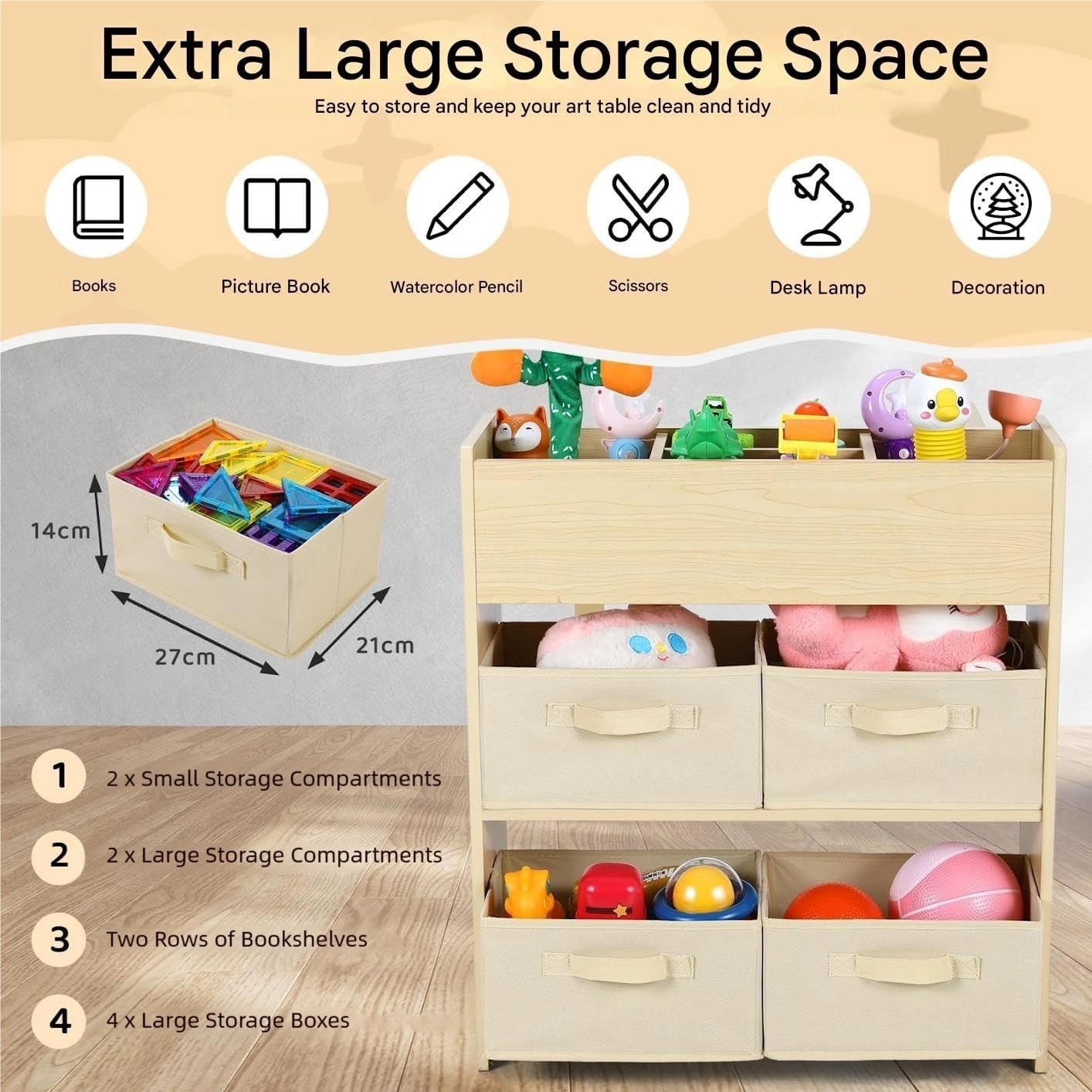 Kids Art Table and Chair Set with Storage Boxes Paper Roll Holder Drawing Desk