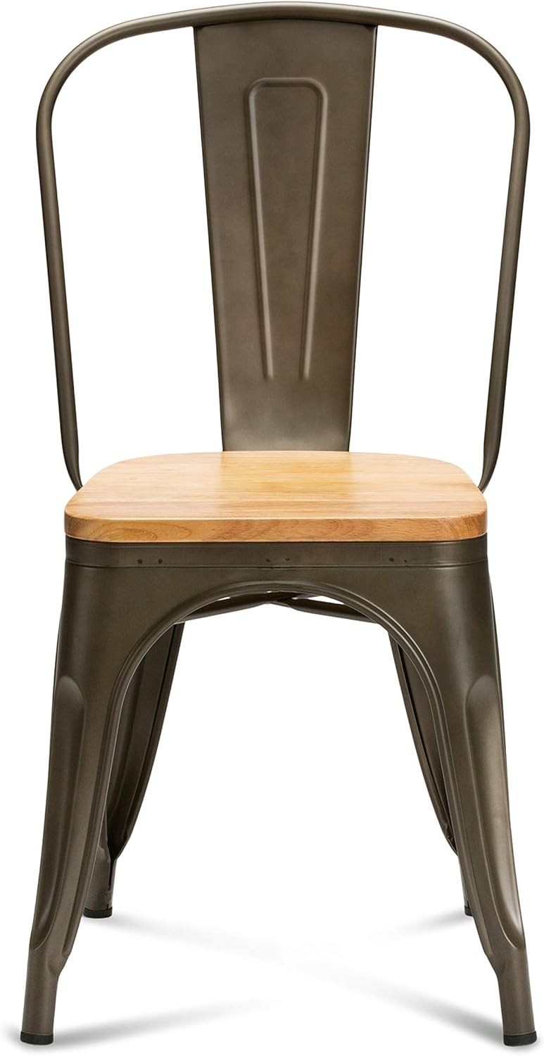 Set of 4 Industrial Stackable Dining Chairs Metal Frame Wood Seat