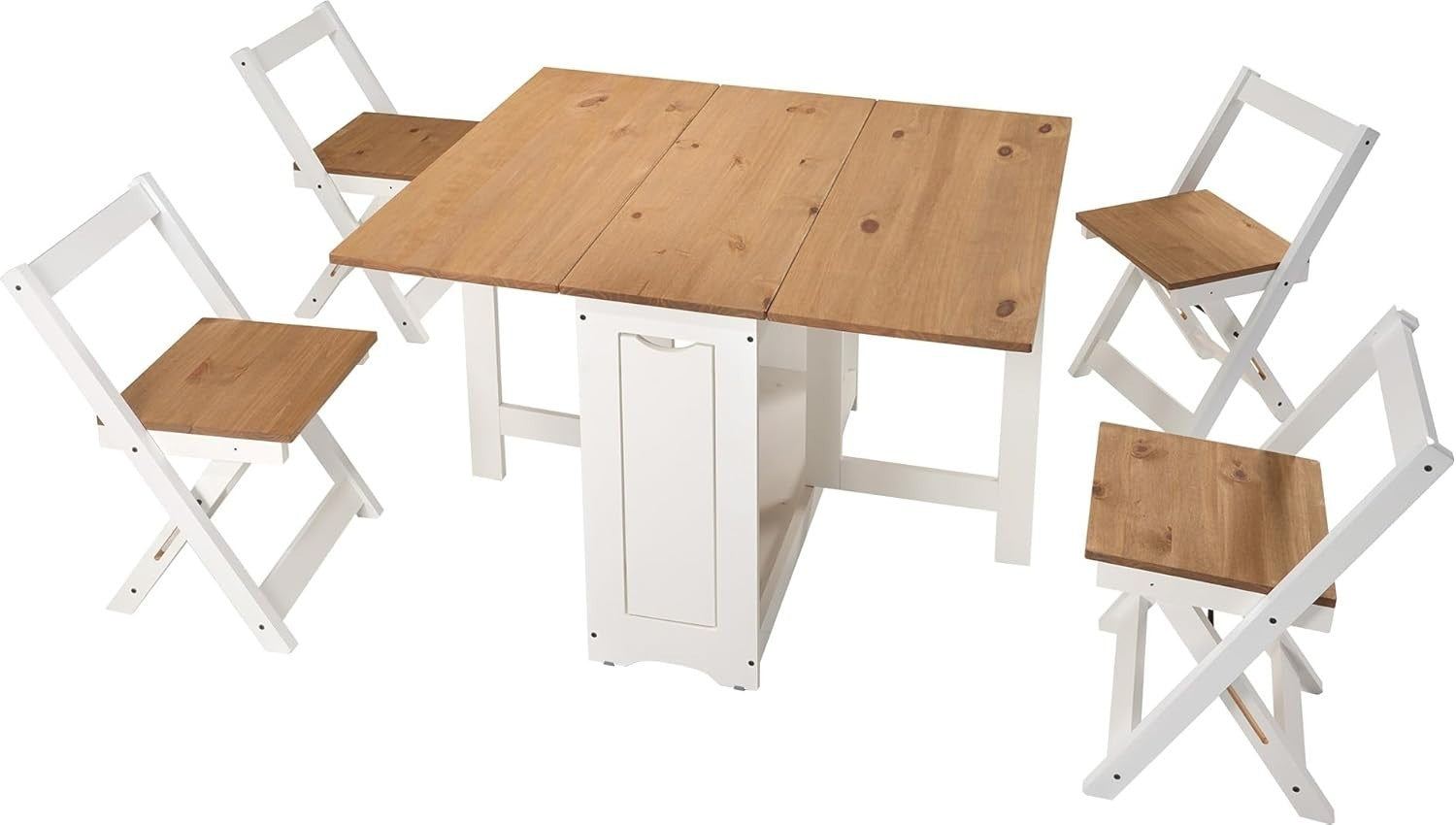 White Folding Dining Set for Small Spaces | Distressed Waxed Pine Table +4