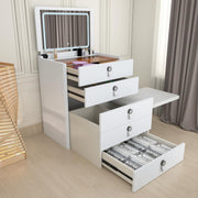 White High Gloss Dressing Table Desk 5 Drawer Flip Mirror Storage Stool 95cm