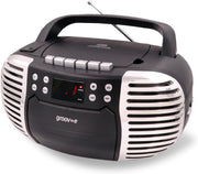 Retro Boombox CD & Cassette Player with Radio, Aux & Headphones – Black