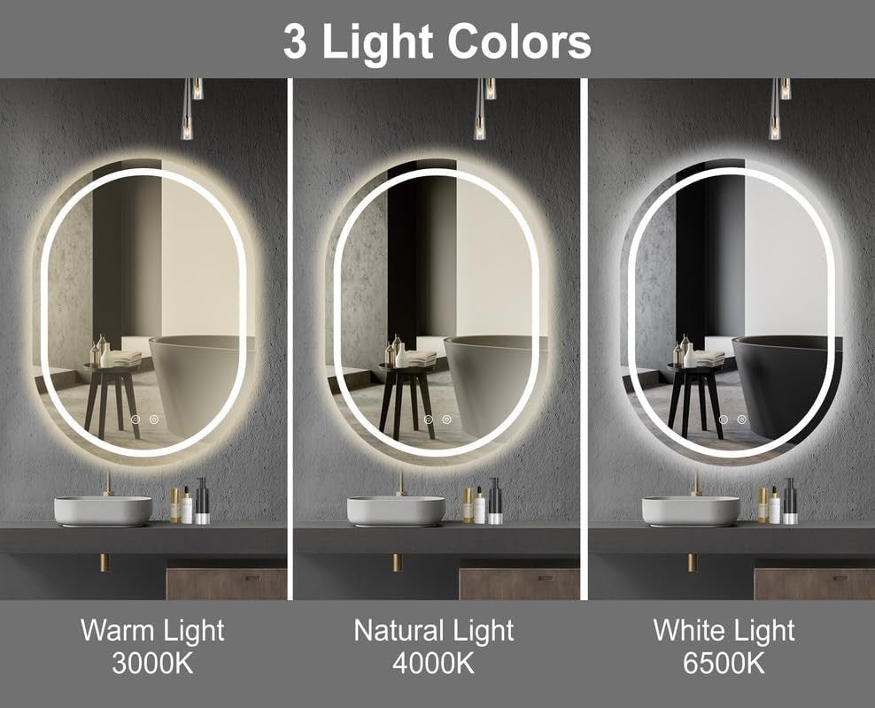 LED Bathroom Mirror Oval 80x60cm Demister Pad Anti-Fog Wall Light