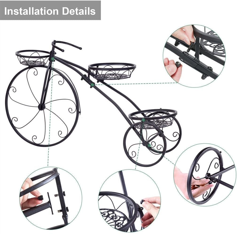 3 Tier Bicycle Plant Stand Metal Flower Pot Holder Indoor Outdoor Display Rack