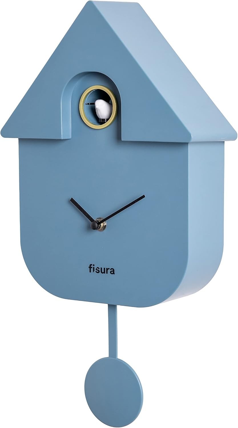 Modern Blue Cuckoo Wall Clock Bird Sound ABS Plastic Silent Pendulum Decor
