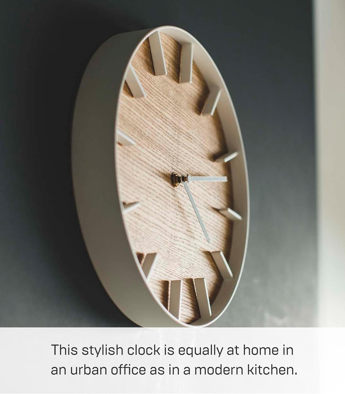 Modern Ash Wood Wall Clock Silent Non-Ticking Large Display Home Decor