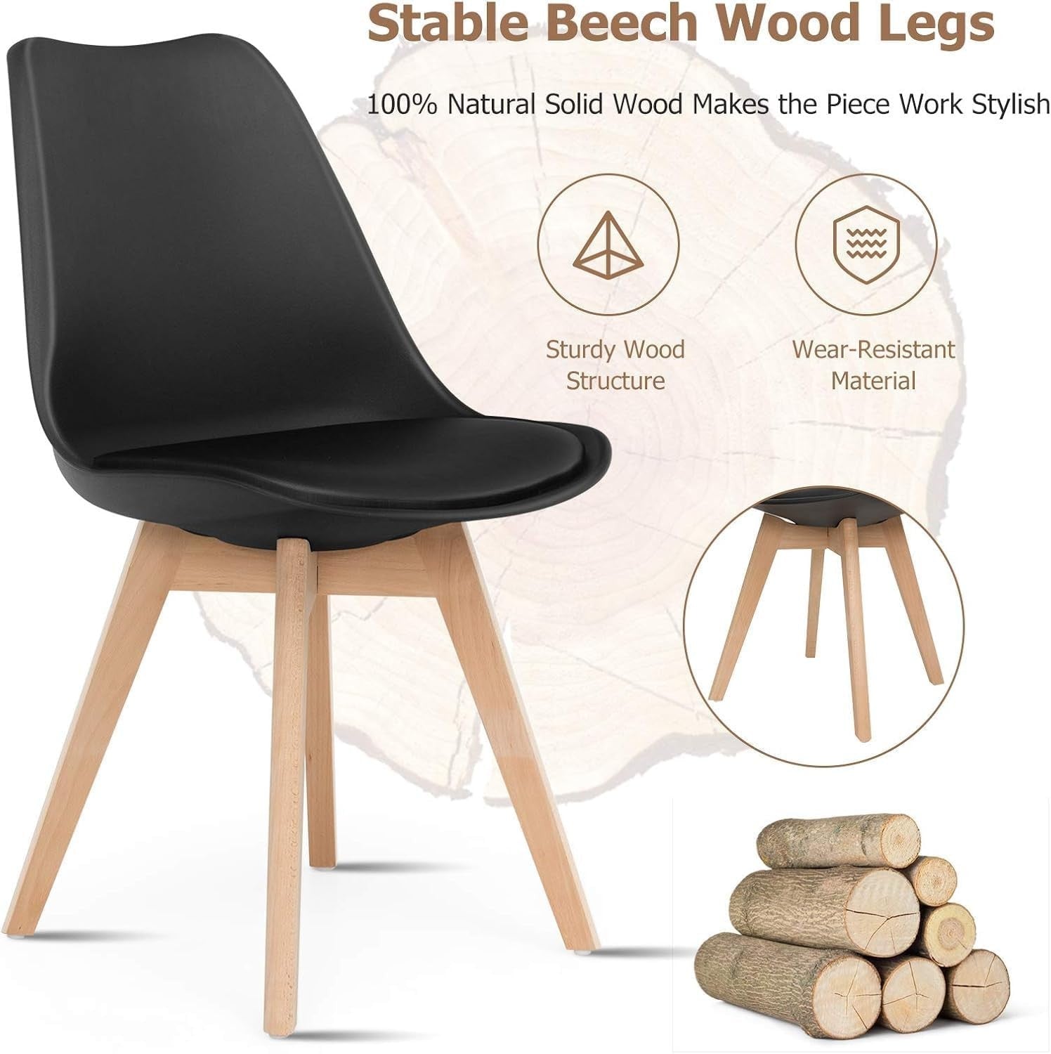 4-Seater Wooden Dining Table Set with PU Cushioned Seating