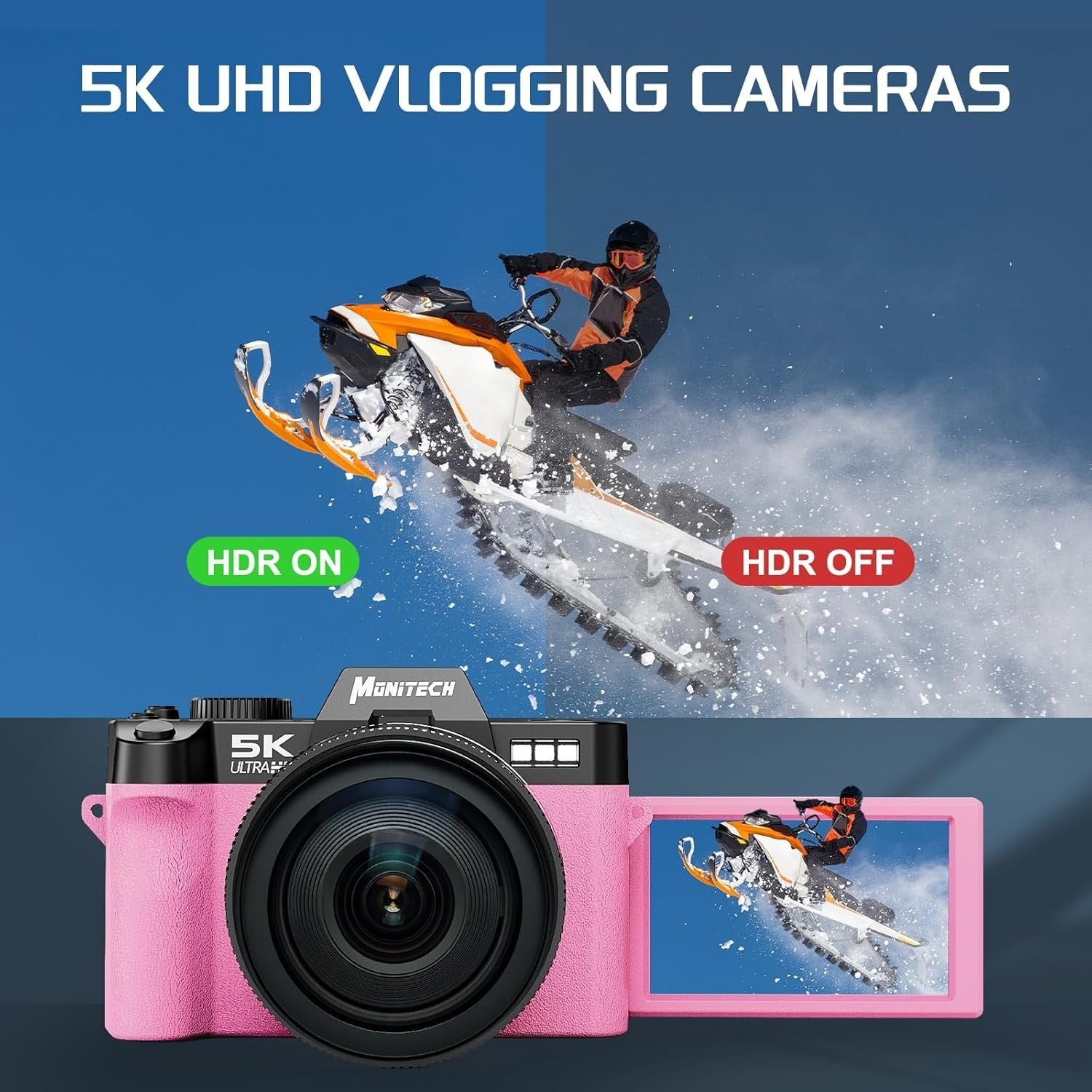 5K Digital Camera 64MP WiFi Vlogging Camera Flip Screen 16X Zoom