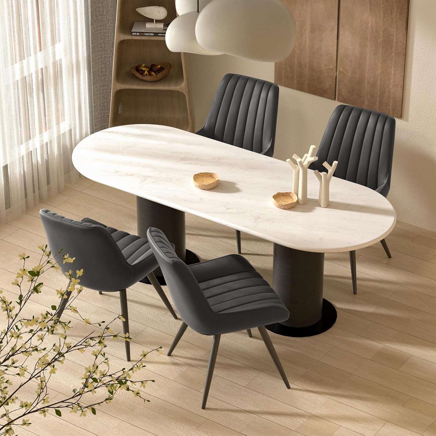2 Black Upholstered Dining Chairs Modern Padded Seat Metal Legs Kitchen