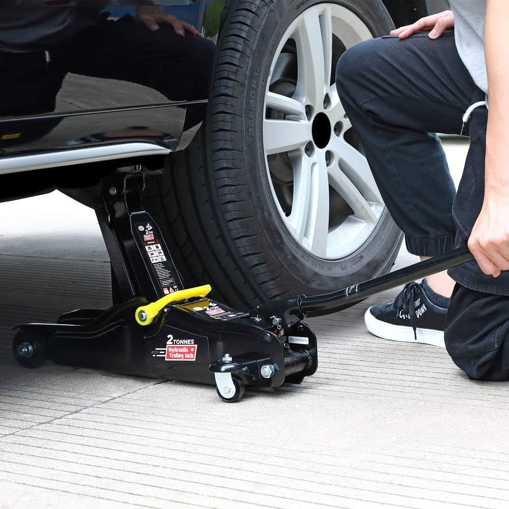 2 Ton Low Profile Hydraulic Trolley Jack 85–330mm w/ Case Rubber Pad Black