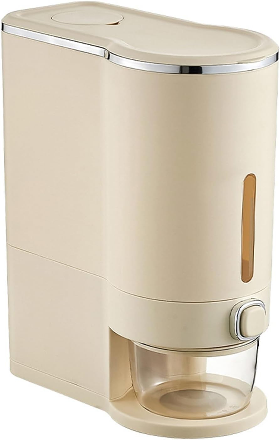 10KG Rice Dispenser Airtight Storage Container Press Grain Bin Cream