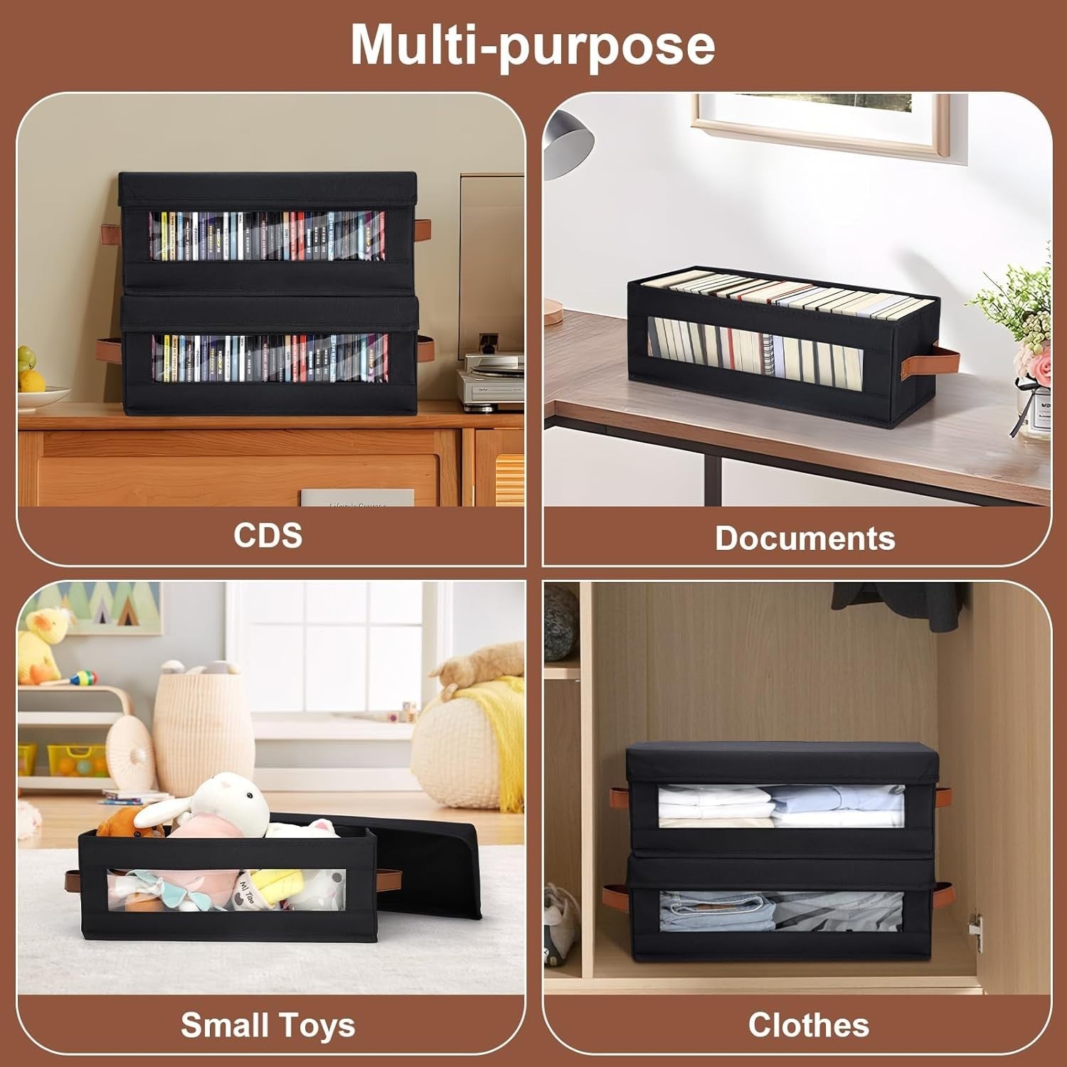 4 Pack CD Storage Boxes with Lid Stackable Organizer Holds 140 CDs