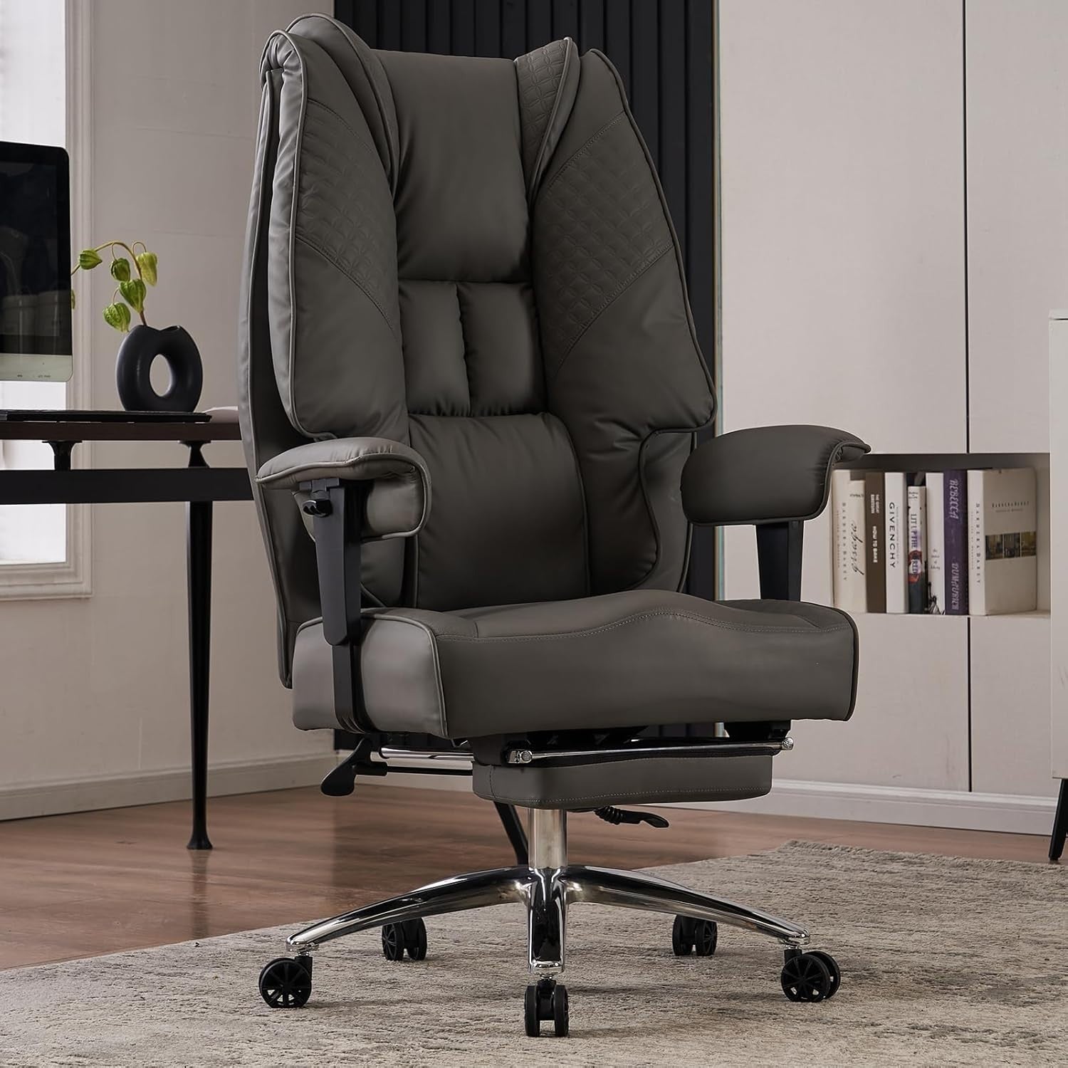 Big & Tall Office Chair Oversized Heavy Duty 400lb Max Load Grey Faux Leather