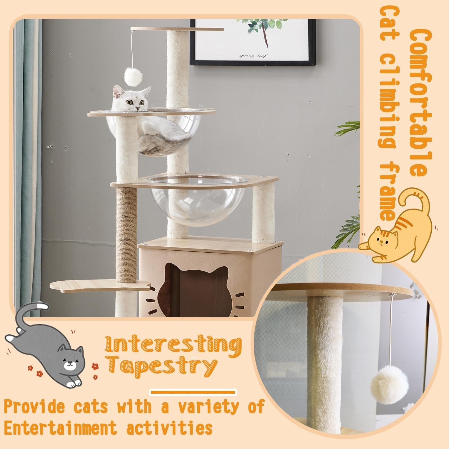 145cm Cat Tree Multi Level Tower Condo Perches Hammock Ladder Indoor Cats