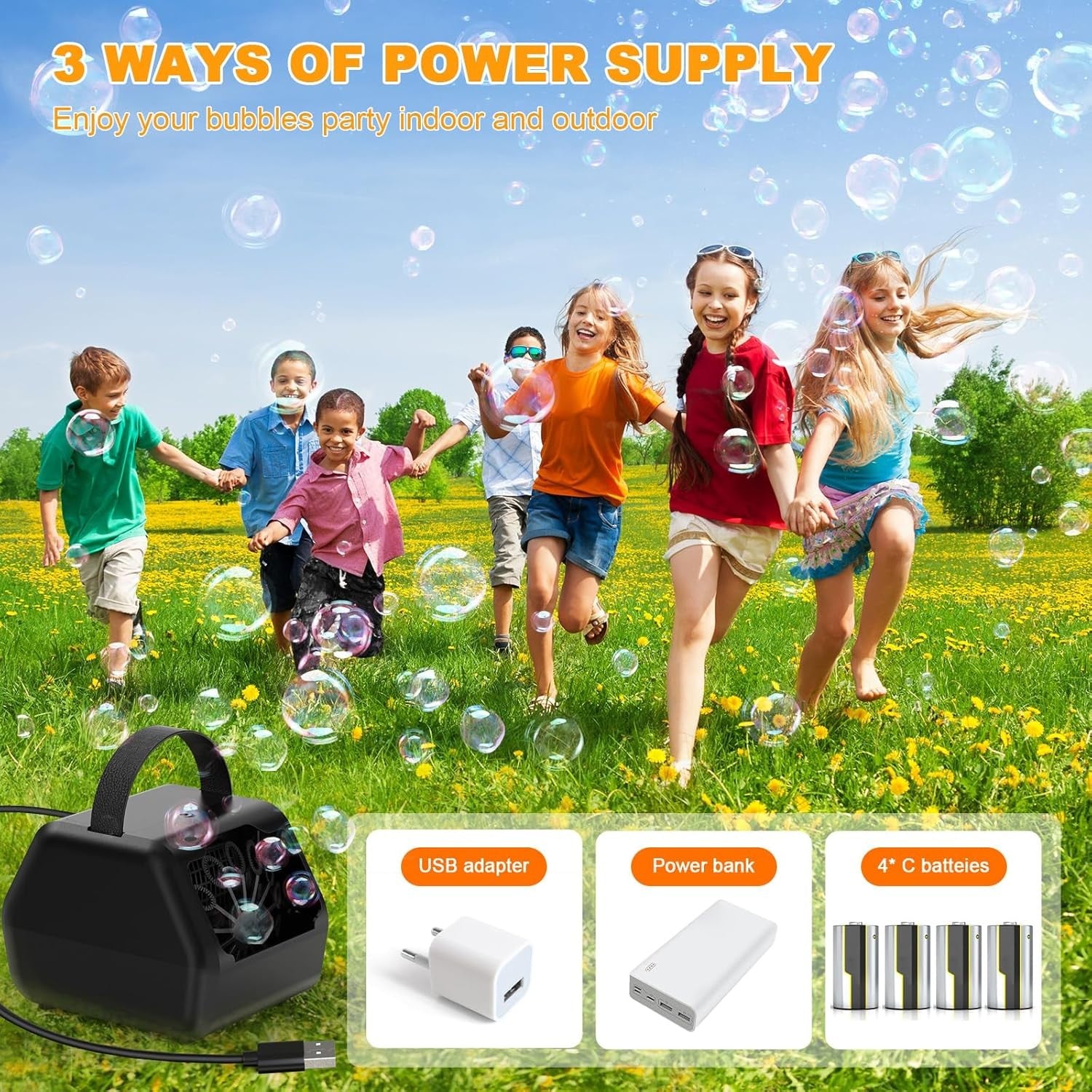 Bubble Machine 16000 Bubble 2 Speed USB Battery Portable