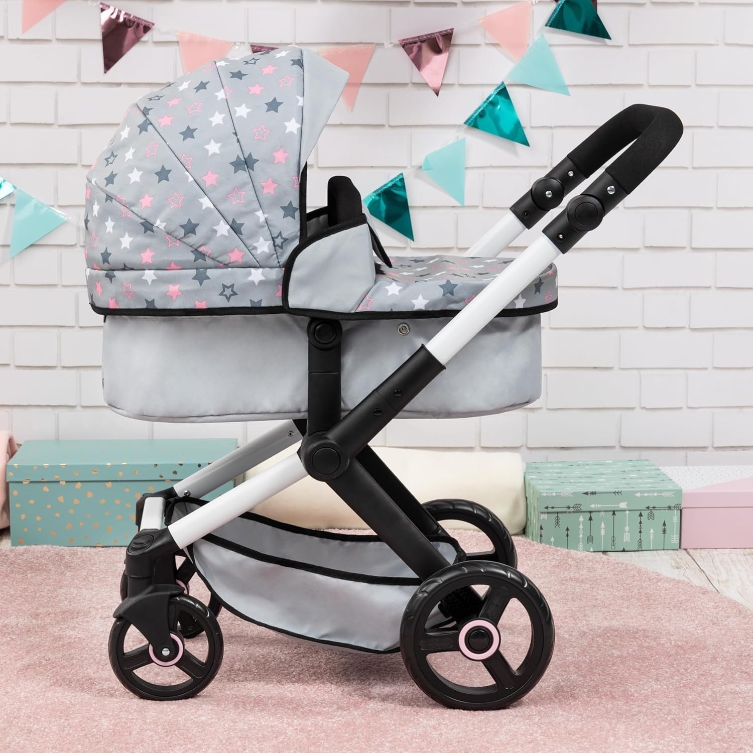 3in1 Dolls Pram Pushchair Carrycot Set Tall Adjustable Handle Toy Buggy
