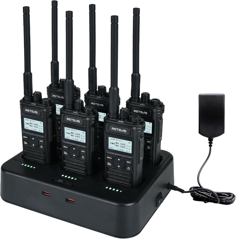 Walkie Talkies 6 Pack Long Range LCD Group Call 2600mAh 6-Way Charger