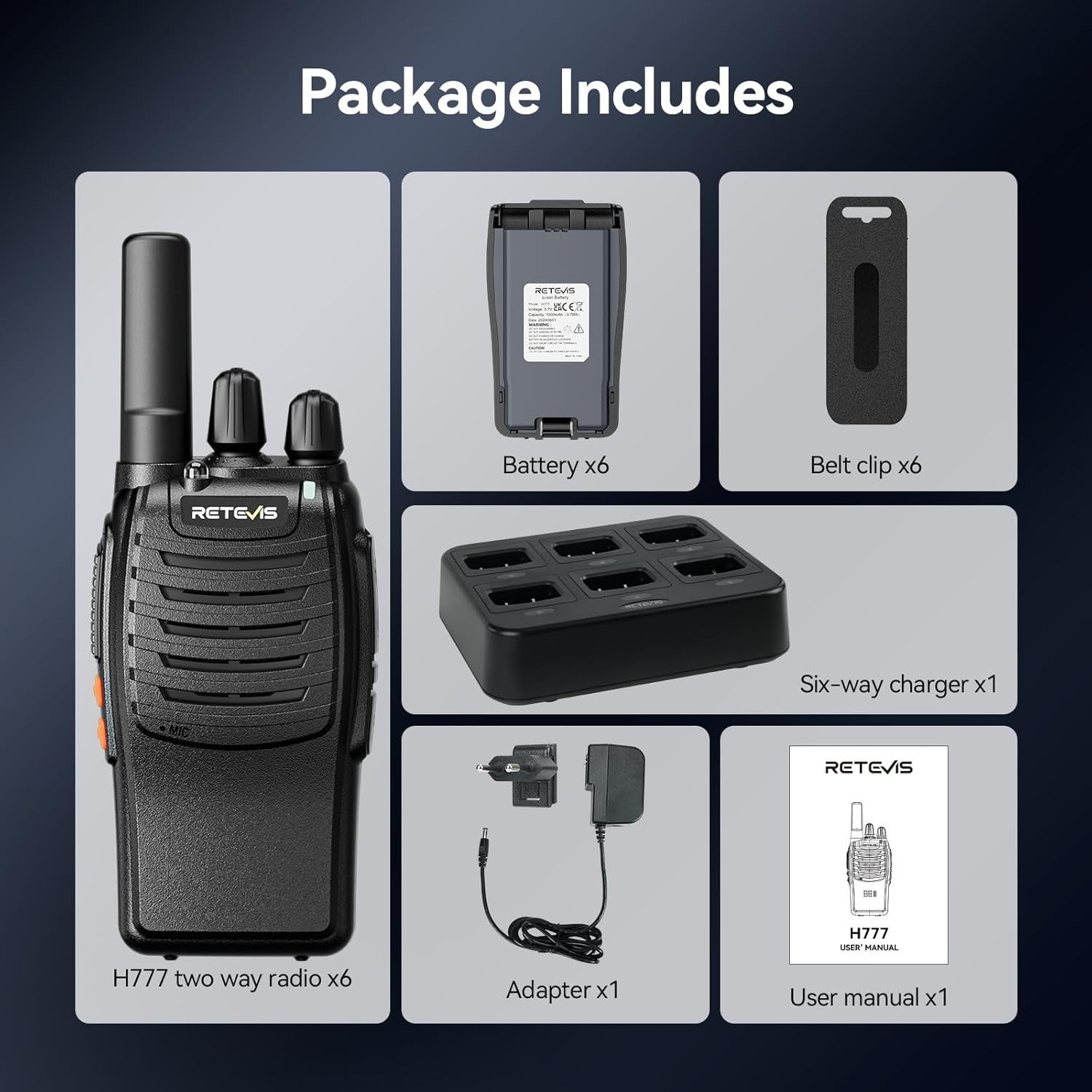 Walkie Talkies 6 Pack Two Way Radio Long Range VOX w 6 Way Charger