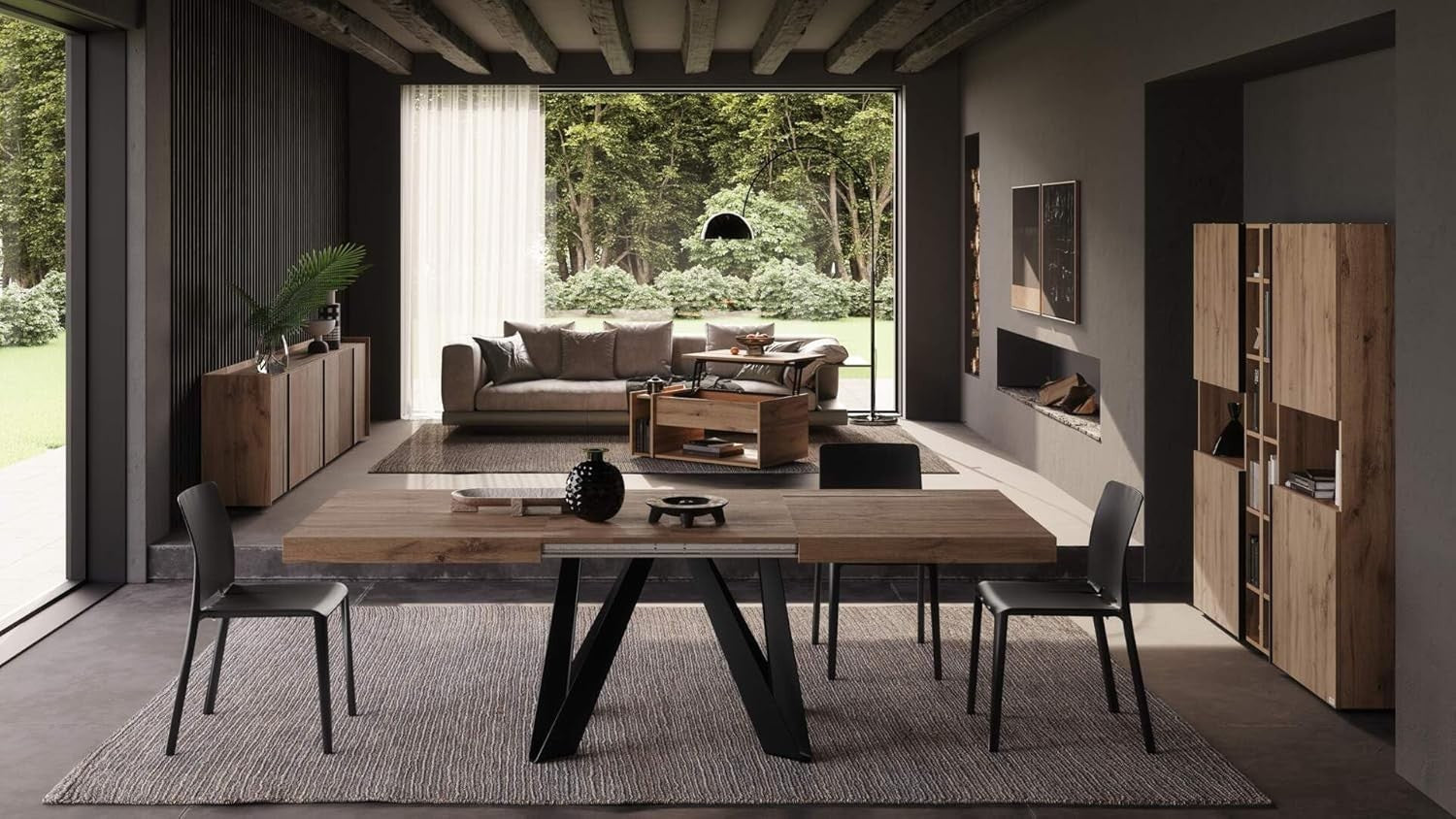Extendable Oak Dining Table Rustic Finish with Black Metal Legs 220cm Max