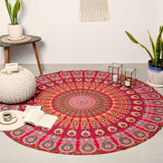 Round Peacock Mandala Tapestry 72in Boho Wall Hanging Cotton